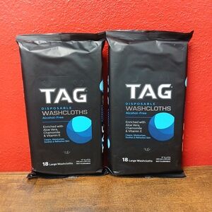 Lot of 2 TAG 18ct Disposable Washcloths, Alcohol-Free, 12x8"